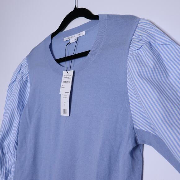 VERONICA BEARD NEW Adler Mixed Media Sweater Light Blue Merino Wool Women's XL - Picture 4 of 13